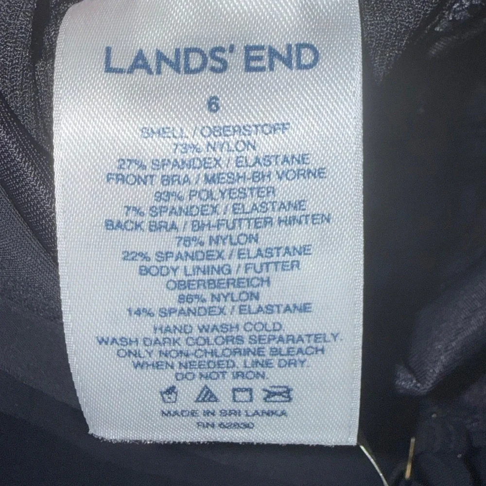 Lands End Black Slender Ruched Tankini Top Sweetheart Ruffle Swimsuit Size 6‎
